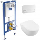 Zestaw Villeroy & Boch Subway 2.0 combi-Pack miska WC wisząca CeramicPlus z deską wolnoopadającą Weiss Alpin i stelaż podtynkowy ViConnect z przyciskiem spłukującym białym (5614R2R1, 92246100, 92249068)