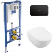 Zestaw Villeroy & Boch Subway 2.0 combi-Pack miska WC wisząca CeramicPlus z deską wolnoopadającą Weiss Alpin i stelaż podtynkowy ViConnect z przyciskiem spłukującym czarny mat (5614R2R1, 92246100, 922490AN)