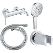 Zestaw Grohe Essence bateria wannowo-prysznicowa ścienna z zestawem prysznicowym chrom (33624001, 22112000, 26574000, 27074000)