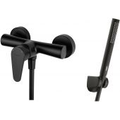 Zestaw Hagser Della bateria prysznicowa ścienna z kompletem natryskowym Mia Birgit czarny mat HGR72000036