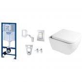 Zestaw Grohe Rapid SL Fresh Cosmopolitan stelaż podtynkowy 5w1 z przyciskiem chrom błyszczący i miska WC wisząca PureRim z deską wolnoopadającą Oltens Vernal (38827000, 42002000, 45103000)