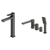 Zestaw Omnires Slide bateria wannowo-prysznicowa 4-otworowa i bateria umywalkowa wysoka grafit (SL7712GR, SL7732GR)