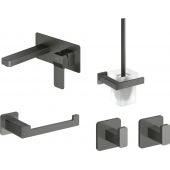 Zestaw Omnires Slide bateria umywalkowa podtynkowa ze szczotką toaletową, uchwytem na papier toaletowy i dwoma haczykami Nelson grafit (SL7715GR, NL80620GR, NL80510GR, NL80115GR, NL80115GR)
