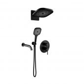 Oltens Rann zestaw bateria wannowo-prysznicowa podtynkowa z deszczownicą Vann (S) i słuchawką 3-funkcyjną Havis EasyClick (S) czarny mat 36079300