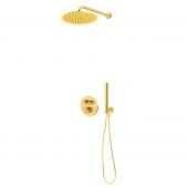 Zestaw Oltens Onega bateria podtynkowa termostatyczna z deszczownicą 30 cm Vindel i kompletem prysznicowym Ume złoto szczotkowane 36617810