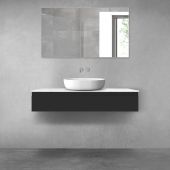 Zestaw Oltens Vernal szafka 120 cm podumywalkowa wisząca z blatem Tera czarny mat/jasny marmur 68709300