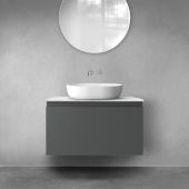 Zestaw Oltens Vernal szafka 80 cm podumywalkowa wisząca z blatem Tera grafit mat/jasny marmur 68711400