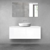 Zestaw Oltens Vernal szafka 120 cm podumywalkowa wisząca z blatem Tera biały połysk/jasny marmur 68713000