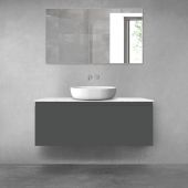 Zestaw Oltens Vernal szafka 120 cm podumywalkowa wisząca z blatem Tera grafit mat/jasny marmur 68713400