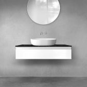 Zestaw Oltens Vernal szafka 100 cm podumywalkowa wisząca z blatem Tera biały połysk/czarny marmur 68716000