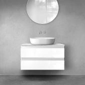 Zestaw Oltens Vernal szafka 80 cm podumywalkowa wisząca z blatem Tera biały połysk/jasny marmur 68723000