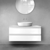 Zestaw Oltens Vernal szafka 100 cm podumywalkowa wisząca z blatem Tera biały połysk/jasny marmur 68724000