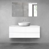 Zestaw Oltens Vernal szafka 120 cm podumywalkowa wisząca z blatem Tera biały połysk/jasny marmur 68728000