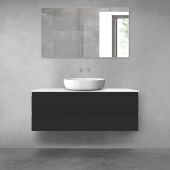 Zestaw Oltens Vernal szafka 120 cm podumywalkowa wisząca z blatem Tera czarny mat/jasny marmur 68728300