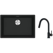 Franke Maris MRG 110-52 zlewozmywak 52x40 cm Fragranite z baterią kuchenną Lina czarny mat (1250687252, 1150626053)