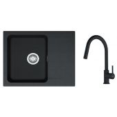 Zestaw Franke Orion zlewozmywak granitowy 62x50 cm z baterią kuchenną Lina Pull-Out onyx/czarny mat (1140286441, 1150626053)