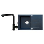 Berg Hobart zlewozmywak granitowy 78x50 cm z baterią kuchenną Porta onyx metalik/czarny mat (130231PH, BRQ1411)