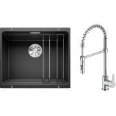 Zestaw Blanco Etagon 500-U zlewozmywak granitowy 53x46 cm z baterią kuchenną Oltens Duf czarny mat/chrom (35203100, 525887)