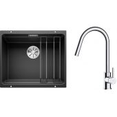 Zestaw Blanco Etagon 500-U zlewozmywak granitowy 53x46 cm z baterią kuchenną Oltens Litla czarny mat/chrom (35204100, 525887)