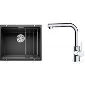 Zestaw Blanco Etagon 500-U zlewozmywak granitowy 53x46 cm z baterią kuchenną Oltens Myvat czarny mat/chrom (35205100, 525887)