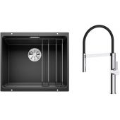 Zestaw Blanco Etagon 500-U zlewozmywak granitowy 53x46 cm z baterią kuchenną Oltens Borga czarny mat/chrom (35207100, 525887)