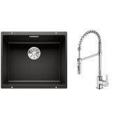 Zestaw Blanco Subline 500-U zlewozmywak granitowy 50x40 cm z baterią kuchenną Oltens Duf czarny mat/chrom (35203100, 525995)