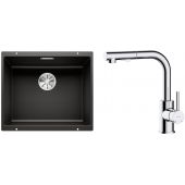 Zestaw Blanco Subline 500-U zlewozmywak granitowy 53x46 cm z baterią kuchenną Oltens Myvat czarny mat/chrom (35205100, 525995)