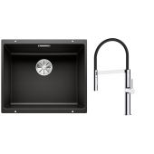 Zestaw Blanco Subline 500-U zlewozmywak granitowy 50x40 cm z baterią kuchenną Oltens Borga czarny mat/chrom (35207100, 525995)