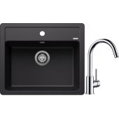 Blanco Legra 6 zlewozmywak 58,5x50 cm z Silgranit czarny z Blanco Mida bateria kuchenna stojąca chrom (526084, 517742)