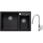 Blanco Legra 8 zlewozmywak 78x50 cm z Silgranit czarny z Oltens Lista bateria kuchenna stojąca z wyciąganą wylewką chrom (526223, 35202100)