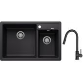 Blanco Legra 8 zlewozmywak 78x50 cm z Silgranit czarny z Oltens Litla bateria kuchenna stojąca czarny mat (526223, 35204300)