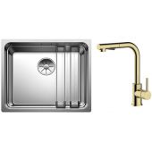 Zestaw Blanco Etagon 500-U zlewozmywak stalowy 54x44 cm z baterią kuchenną Oltens Myvat stojąca z wyciąganą wylewką złoty połysk (521841, 35205800)