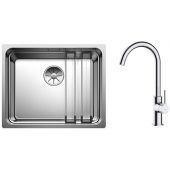 Zestaw Blanco Etagon 500-U zlewozmywak stalowy 54x44 cm z baterią kuchenną Oltens Skafta stojąca chrom (521841, 35206100)