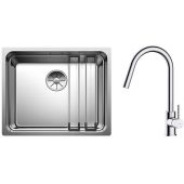 Zestaw Blanco Etagon 500-U zlewozmywak stalowy 54x44 cm z baterią kuchenną Oltens Litla stojąca z wyciąganą wylewką chrom (521841, 35204100)