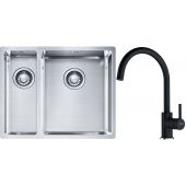Franke Box BXX 260/160-34-16 zlewozmywak 56x45 cm stalowy z baterią kuchenną Lina onyx (1270369916, 1150626020)