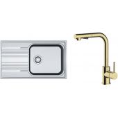 Zestaw Franke Smart SRL 611-86 XL zlewozmywak stalowy 86x50 cm z baterią kuchenną Oltens Myvat len/złoty połysk (1010368324, 35205800)
