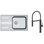 Zestaw Franke Smart SRL 611-86 XL zlewozmywak stalowy 86x50 cm z baterią kuchenną Oltens Borga len/czarny mat (1010368324, 35207300)