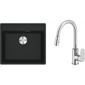 Zestaw Franke Maris MRG 610-52 zlewozmywak 51x56 cm z baterią kuchenną Oltens Lista czarny mat/chrom (1140661761, 35202100)