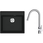 Zestaw Franke Maris MRG 610-52 zlewozmywak 51x56 cm z baterią kuchenną Oltens Litla czarny mat/chrom (1140661761, 35204100)