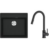 Zestaw Franke Maris MRG 610-52 zlewozmywak 51x56 cm z baterią kuchenną Oltens Litla czarny mat (1140661761, 35204300)
