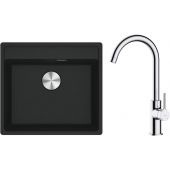Zestaw Franke Maris MRG 610-52 zlewozmywak 51x56 cm z baterią kuchenną Oltens Skafta czarny mat/chrom (1140661761, 35206100)