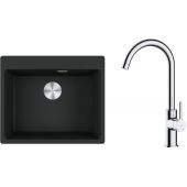 Zestaw Franke Maris MRG 610-54 FTL zlewozmywak 59x50 cm z baterią kuchenną Oltens Skafta czarny mat/chrom (1140661794, 35206100)