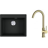 Zestaw Franke Maris MRG 610-54 FTL zlewozmywak 59x50 cm z baterią kuchenną Oltens Skafta czarny mat/złoty połysk (1140661794, 35206800)