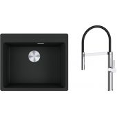 Zestaw Franke Maris MRG 610-54 FTL zlewozmywak 59x50 cm z baterią kuchenną Oltens Borga czarny mat/chrom (1140661794, 35207100)