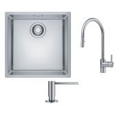 Zestaw Franke Maris MRX 110-40 zlewozmywak stalowy 40x40 cm stal szczotkowana z baterią kuchenną Eos Neo i dozownikiem do płynów 350 ml (1220543995, 1150590045, 1120717084)