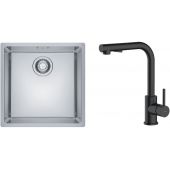 Zestaw Franke Maris MRX 110-40 zlewozmywak 40x40 cm z baterią kuchenną Oltens Myvat stal szczotkowana/czarny mat (1220543995, 35205300)