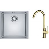 Zestaw Franke Maris MRX 110-40 zlewozmywak 40x40 cm z baterią kuchenną Oltens Skaft stal szczotkowana/złoty połysk (1220543995, 35206800)