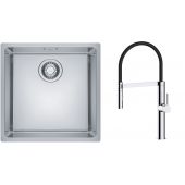 Zestaw Franke Maris MRX 110-40 zlewozmywak 40x40 cm z baterią kuchenną Oltens Borga stal szczotkowana/chrom/czarny (1220543995, 35207100)