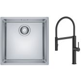 Zestaw Franke Maris MRX 110-40 zlewozmywak 40x40 cm z baterią kuchenną Oltens Borga stal szczotkowana/czarny mat (1220543995, 35207300)