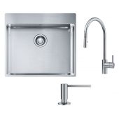 Zestaw Franke Box BXX 210-54 TL zlewozmywak stalowy 57x51 cm stal szczotkowana z baterią kuchenną Eos Neo i dozownikiem do płynów 350 ml (1270369295, 1150590045, 1120717084)